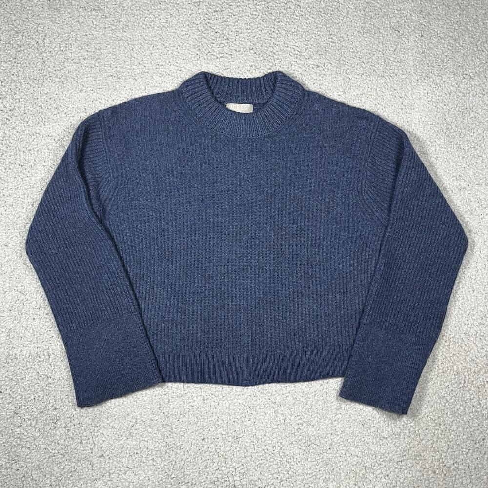 J Crew Cashmere Sweater Womens M Blue Long Sleeve Ribbed Cropped Crewneck